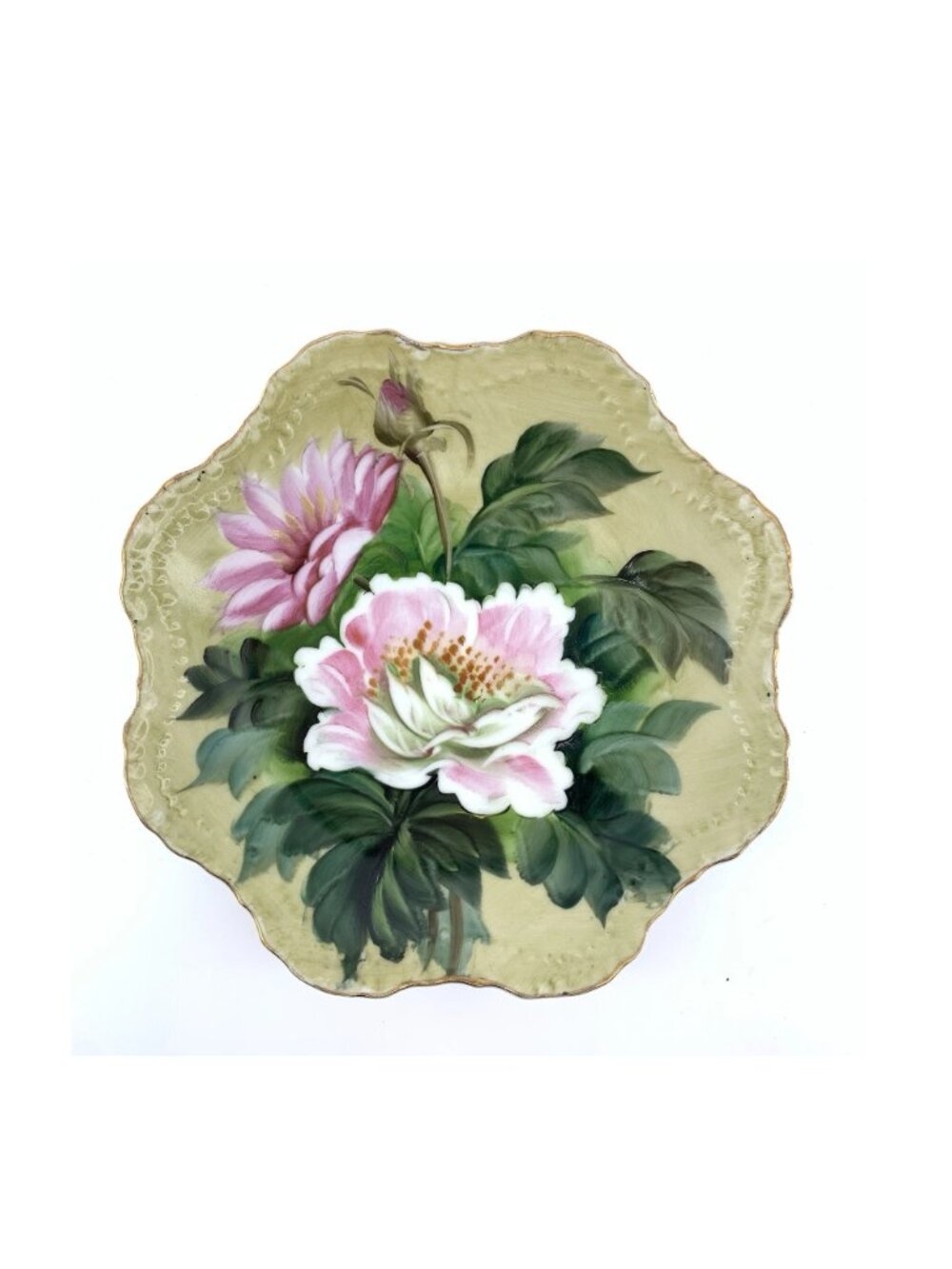 Lefton Hand Painted Floral Wall Plate Pink Peony Cottage Decor Vintage